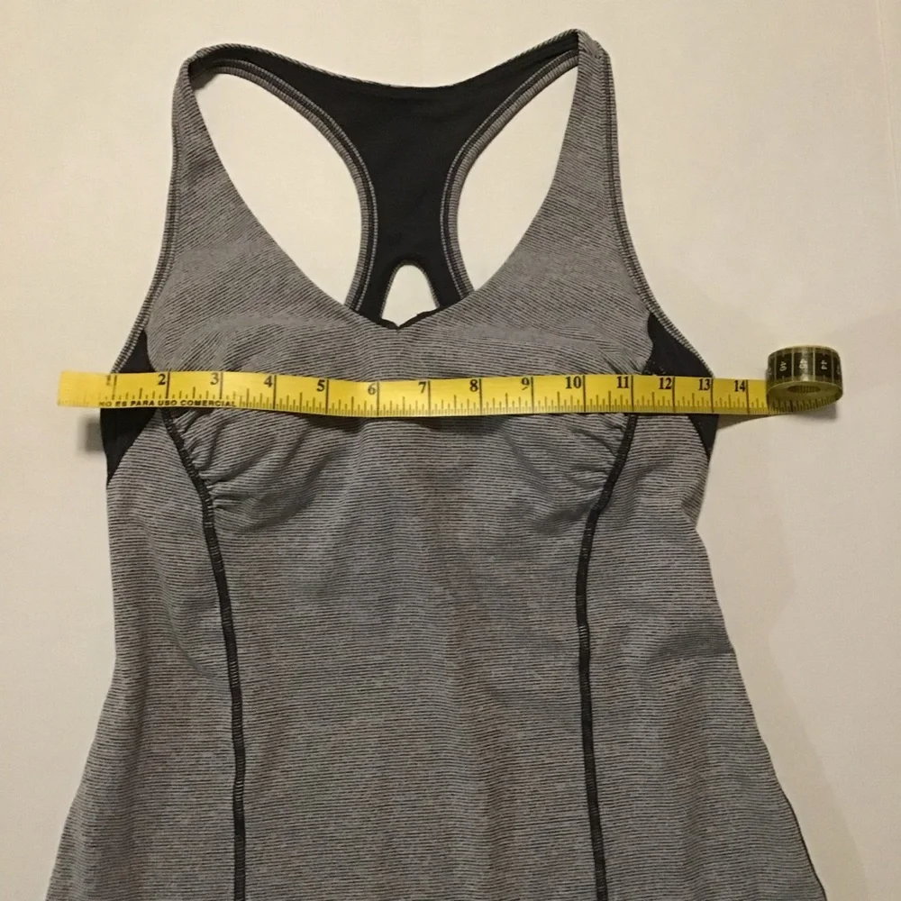 Lululemon Athletica Women’s Tank Top Keyhole Racerback Gray/White Stripe - Picture 4 of 9
